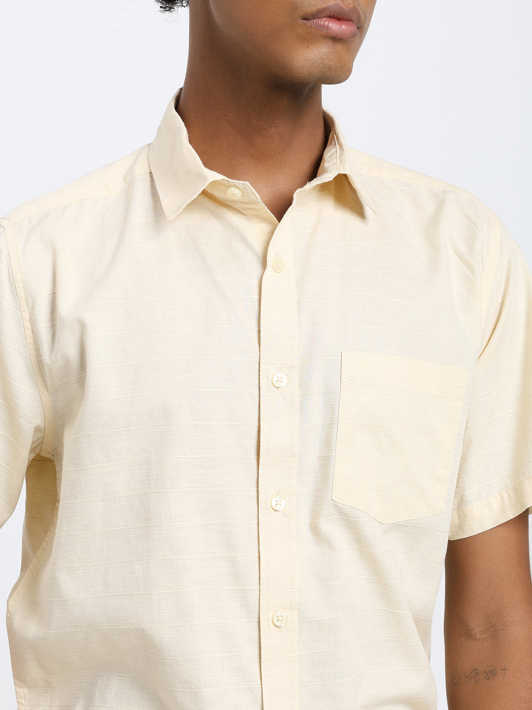 Canary yellow linen blend half shirt