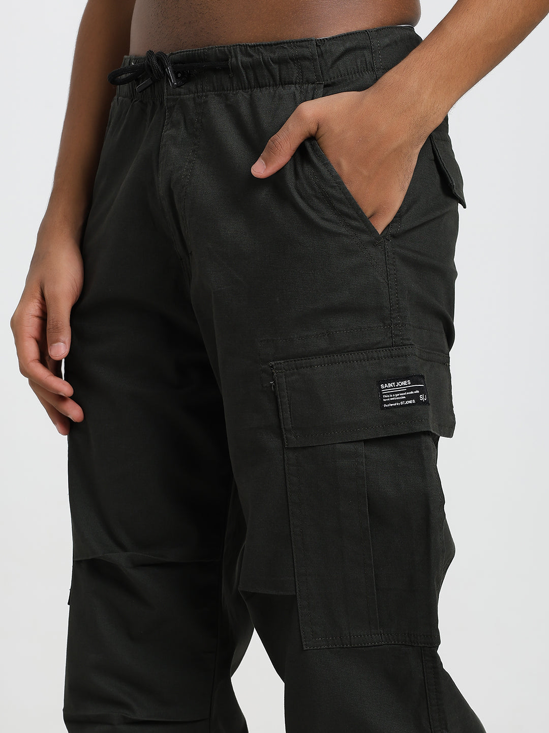 Men's Honeycomb weave straight fit dark green cargo