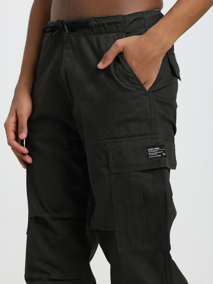 Men's Honeycomb weave straight fit dark green cargo