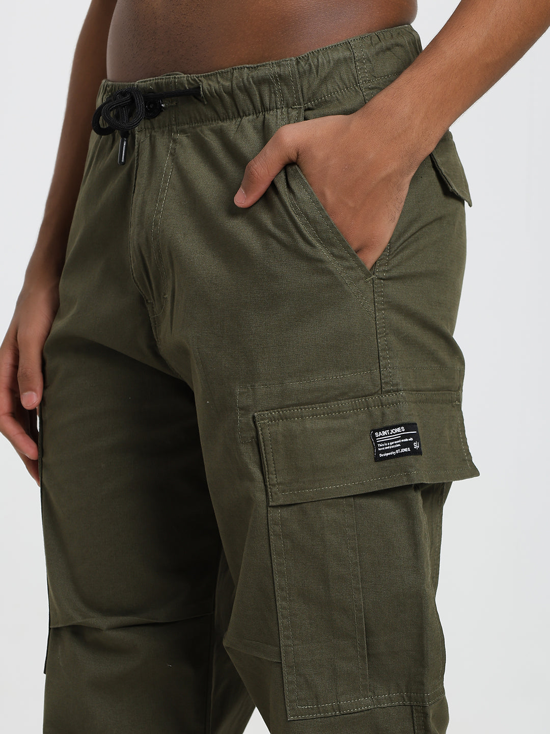 Men's Honeycomb weave straight fit olive cargo