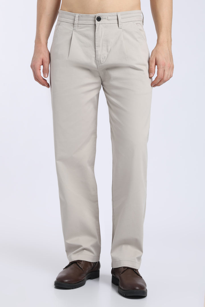 Men’s Cream Relaxed Fit Straight Leg Pants