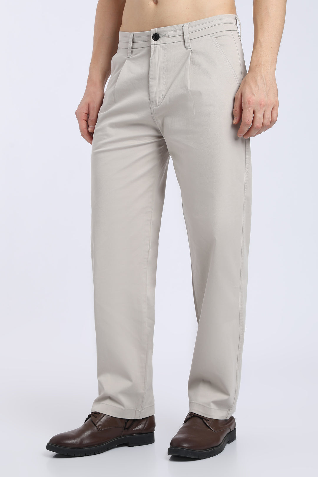 Men’s Cream Relaxed Fit Straight Leg Pants
