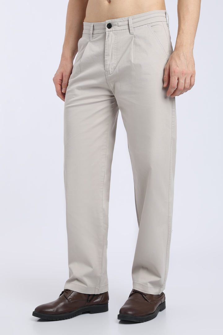 Men’s Cream Relaxed Fit Straight Leg Pants