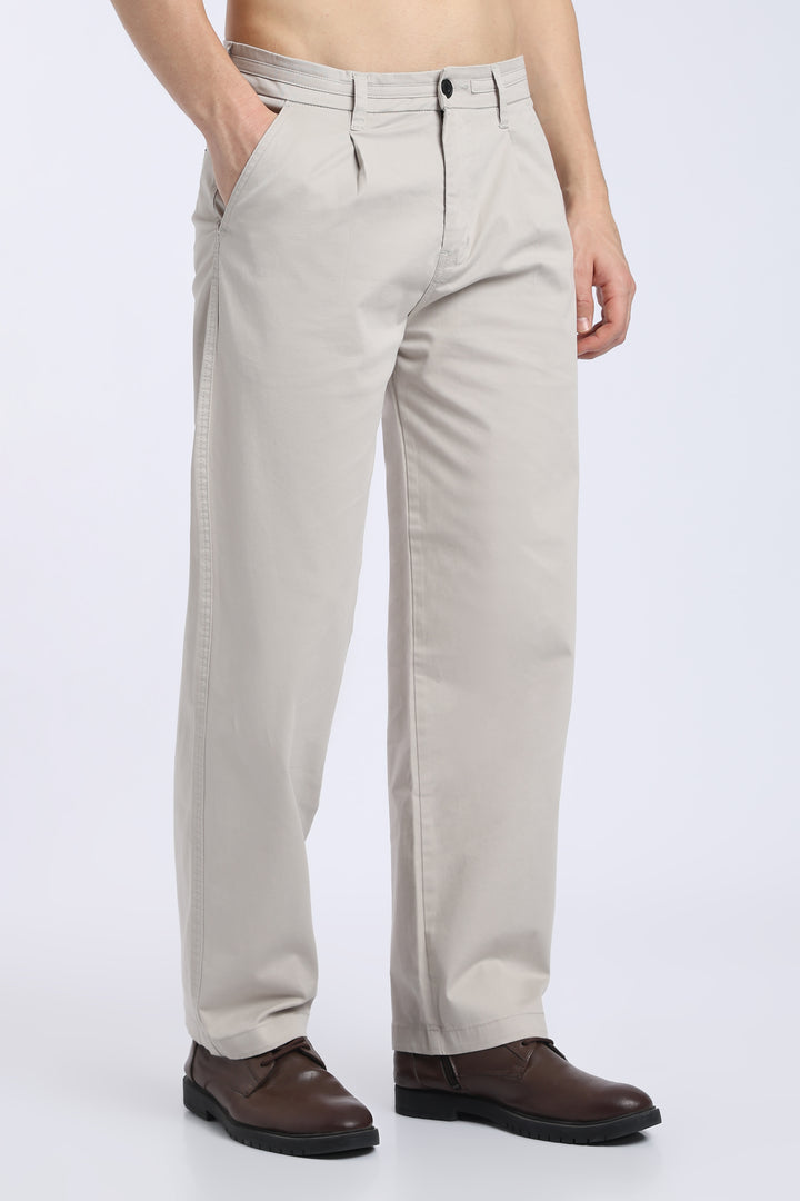 Men’s Cream Relaxed Fit Straight Leg Pants