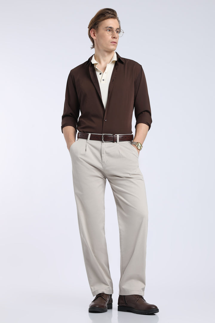 Men’s Cream Relaxed Fit Straight Leg Pants