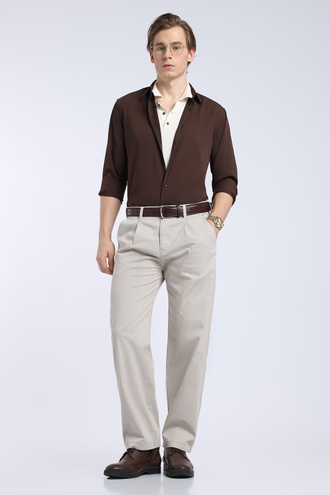 Men’s Cream Relaxed Fit Straight Leg Pants