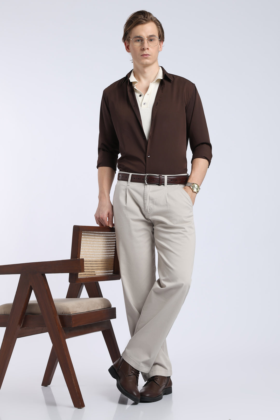 Men’s Cream Relaxed Fit Straight Leg Pants