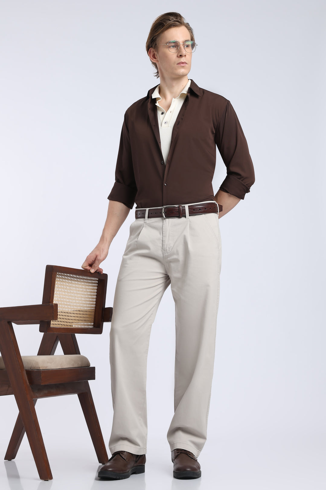 Men’s Cream Relaxed Fit Straight Leg Pants