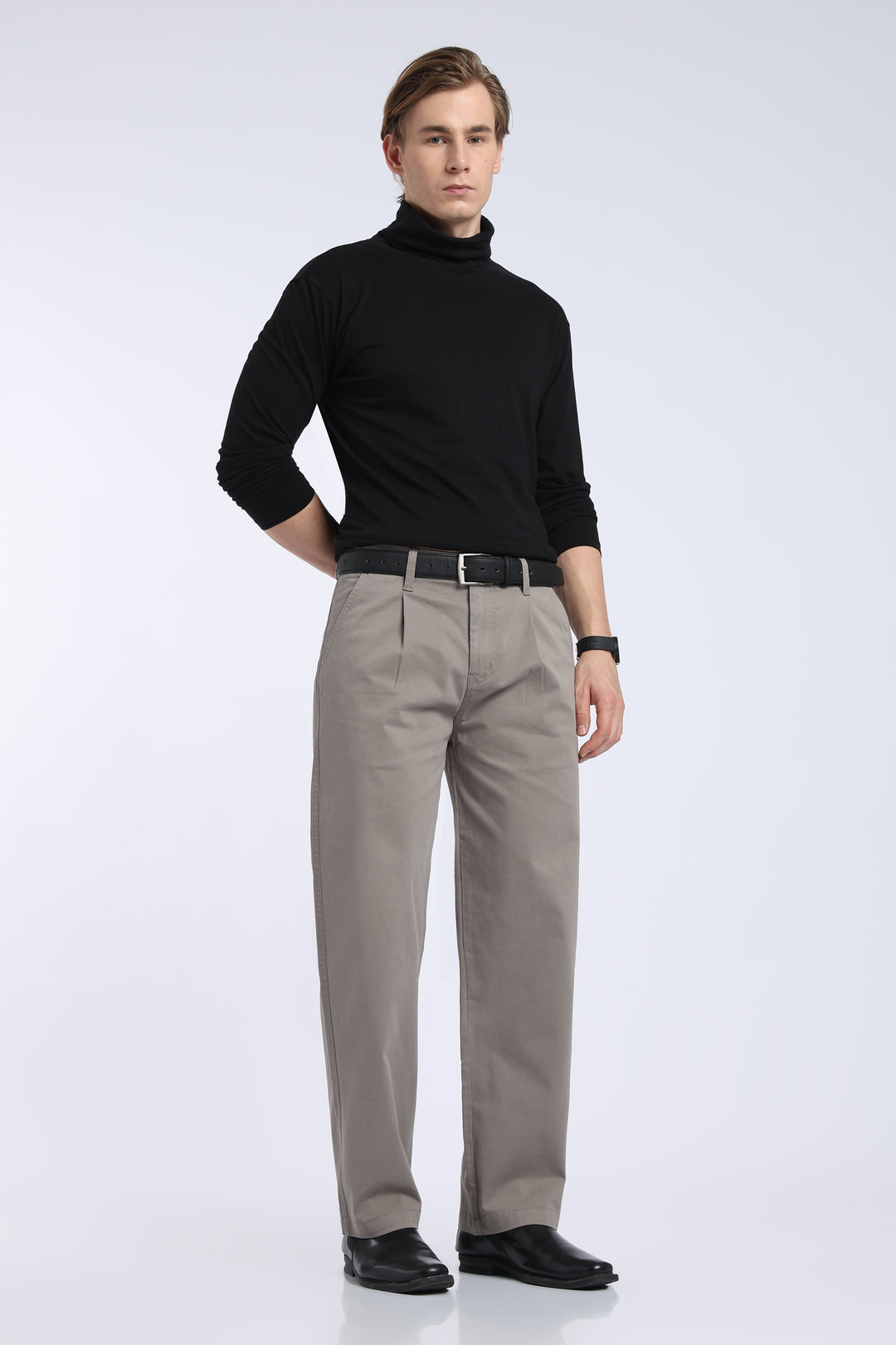 Men’s Warm Grey Relaxed Fit Straight Leg Pants