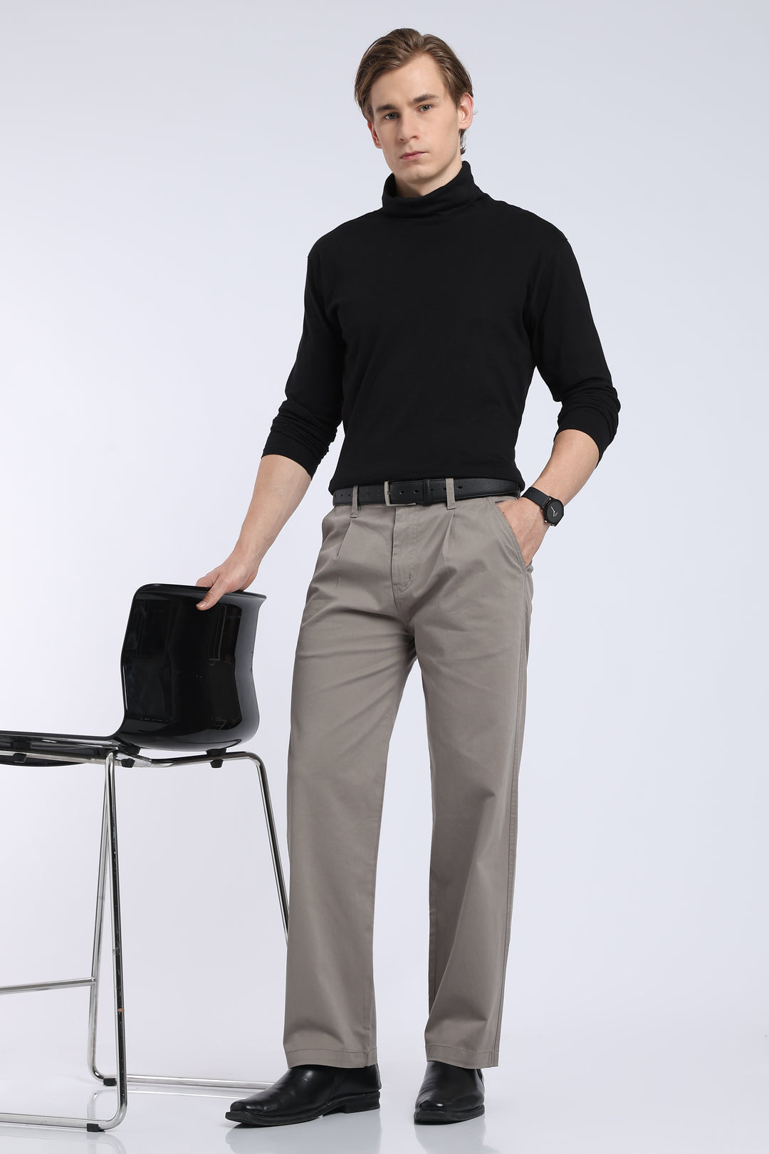 Men’s Warm Grey Relaxed Fit Straight Leg Pants