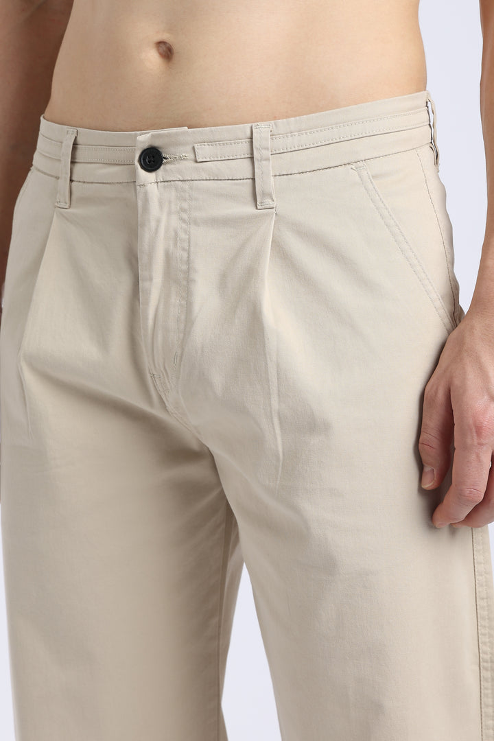Men’s Beige Relaxed Fit Straight Leg Pants