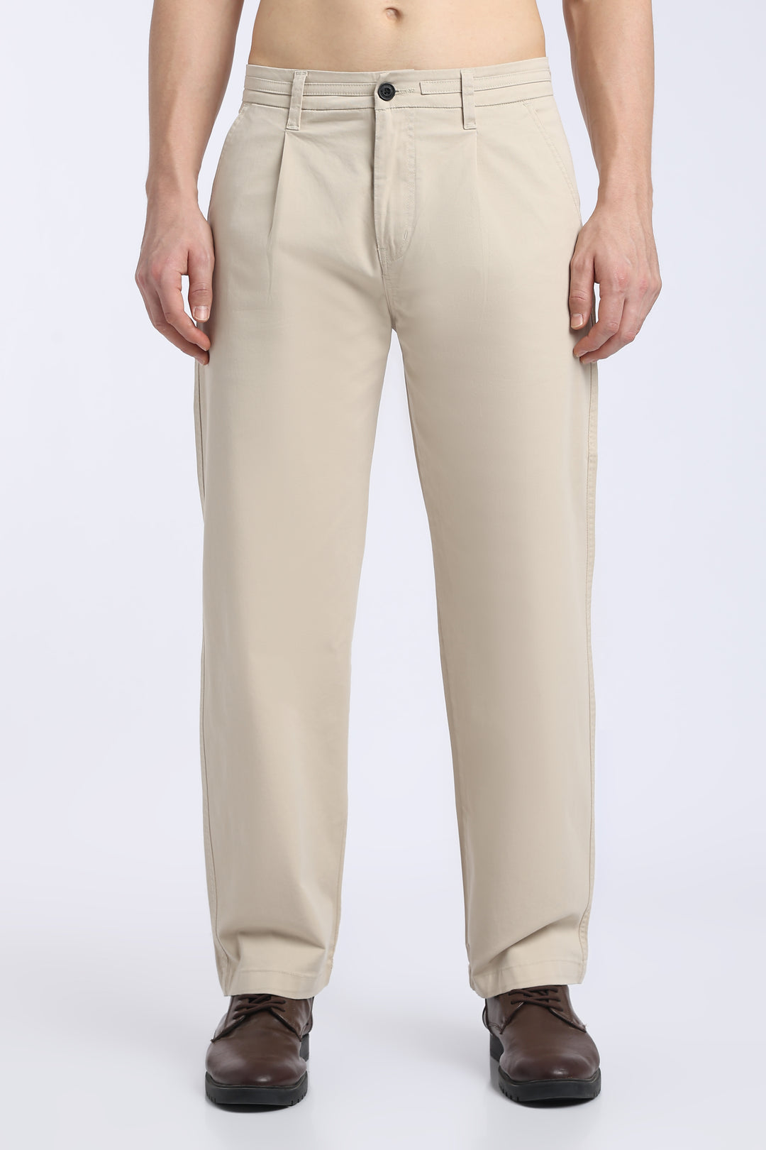 Men’s Beige Relaxed Fit Straight Leg Pants