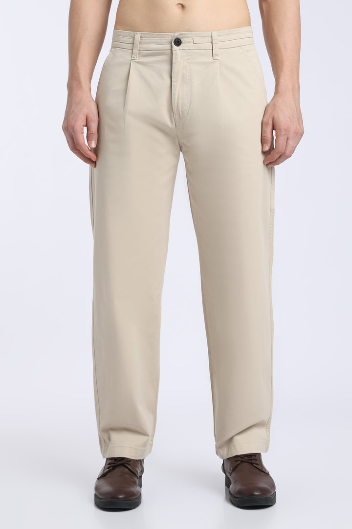 Men’s Beige Relaxed Fit Straight Leg Pants