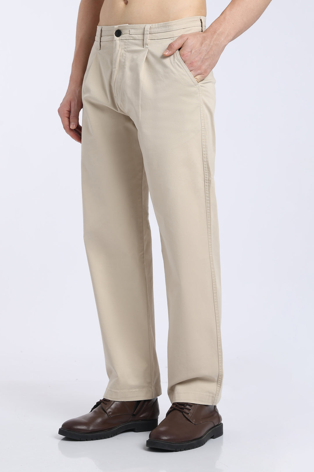Men’s Beige Relaxed Fit Straight Leg Pants