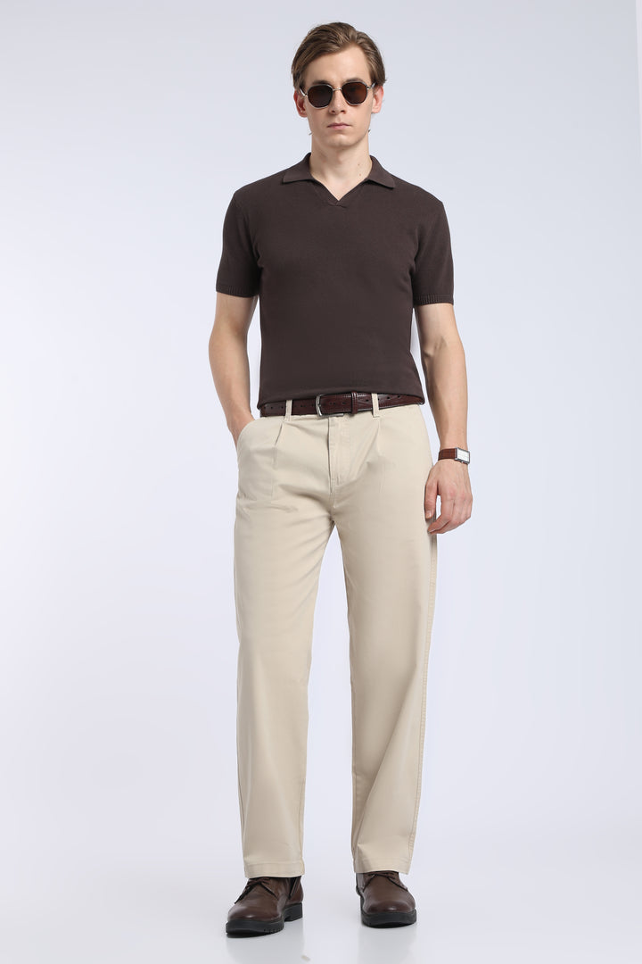 Men’s Beige Relaxed Fit Straight Leg Pants