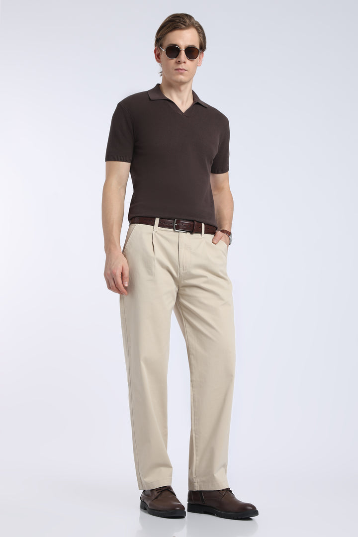 Men’s Beige Relaxed Fit Straight Leg Pants