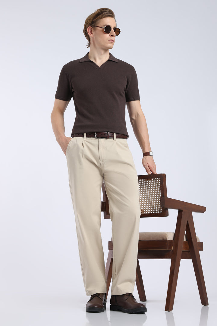 Men’s Beige Relaxed Fit Straight Leg Pants