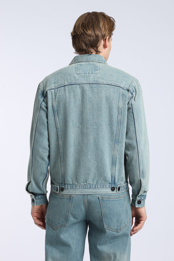 Men’s Vintage Washed Blue Denim Trucker Jacket