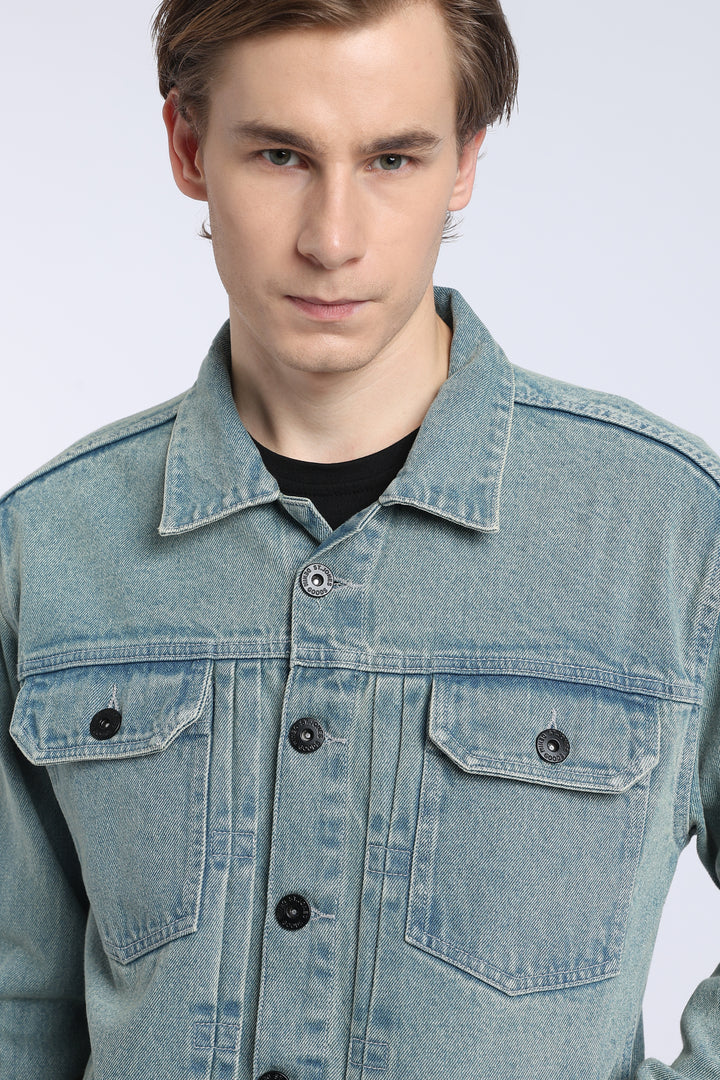 Men’s Vintage Washed Blue Denim Trucker Jacket