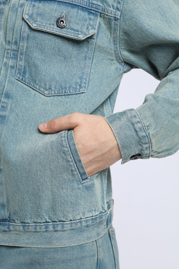 Men’s Vintage Washed Blue Denim Trucker Jacket
