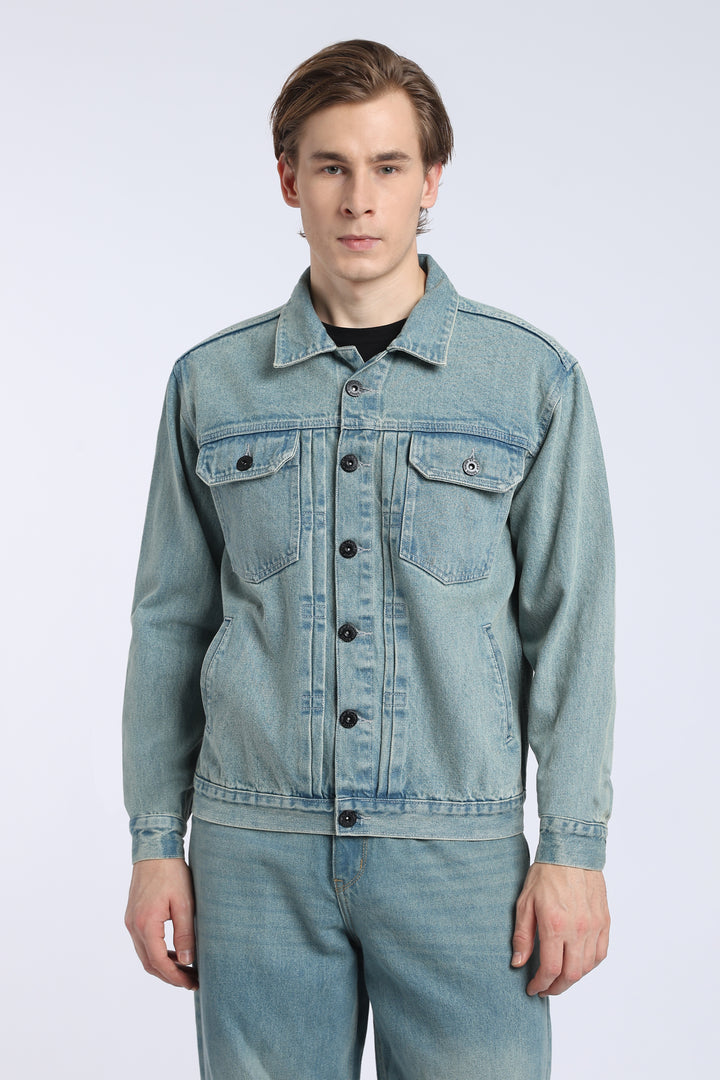 Men’s Vintage Washed Blue Denim Trucker Jacket