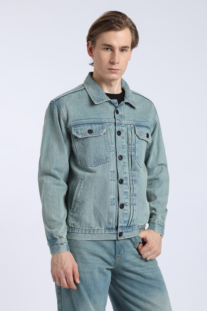 Men’s Vintage Washed Blue Denim Trucker Jacket