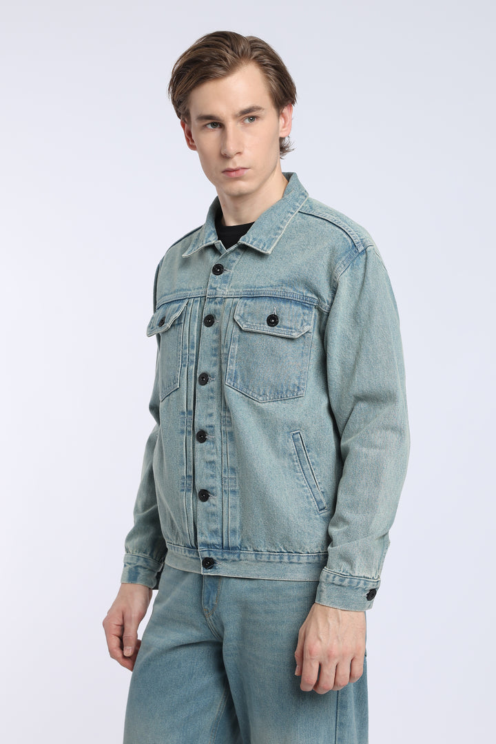 Men’s Vintage Washed Blue Denim Trucker Jacket