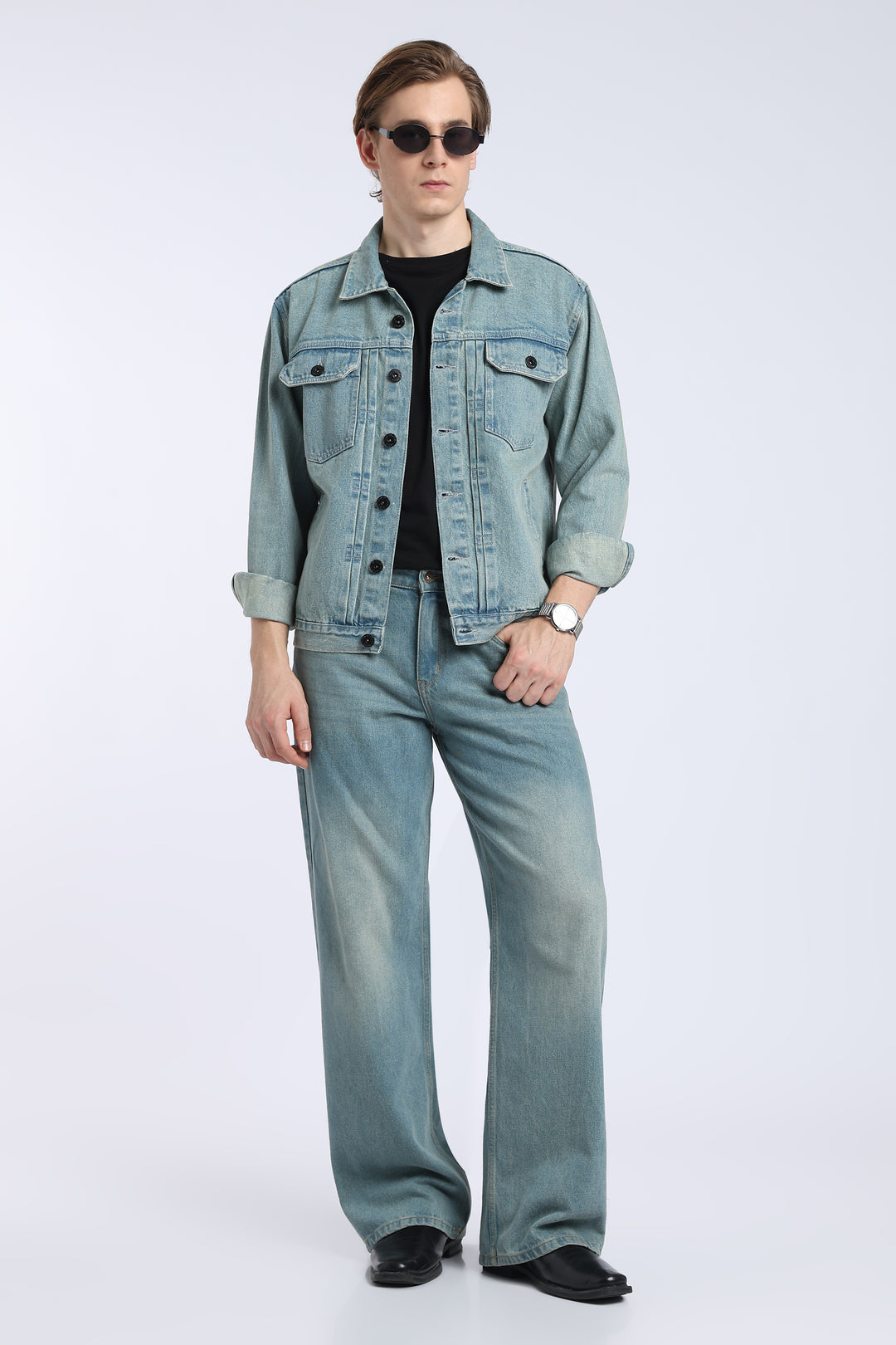 Men’s Vintage Washed Blue Denim Trucker Jacket