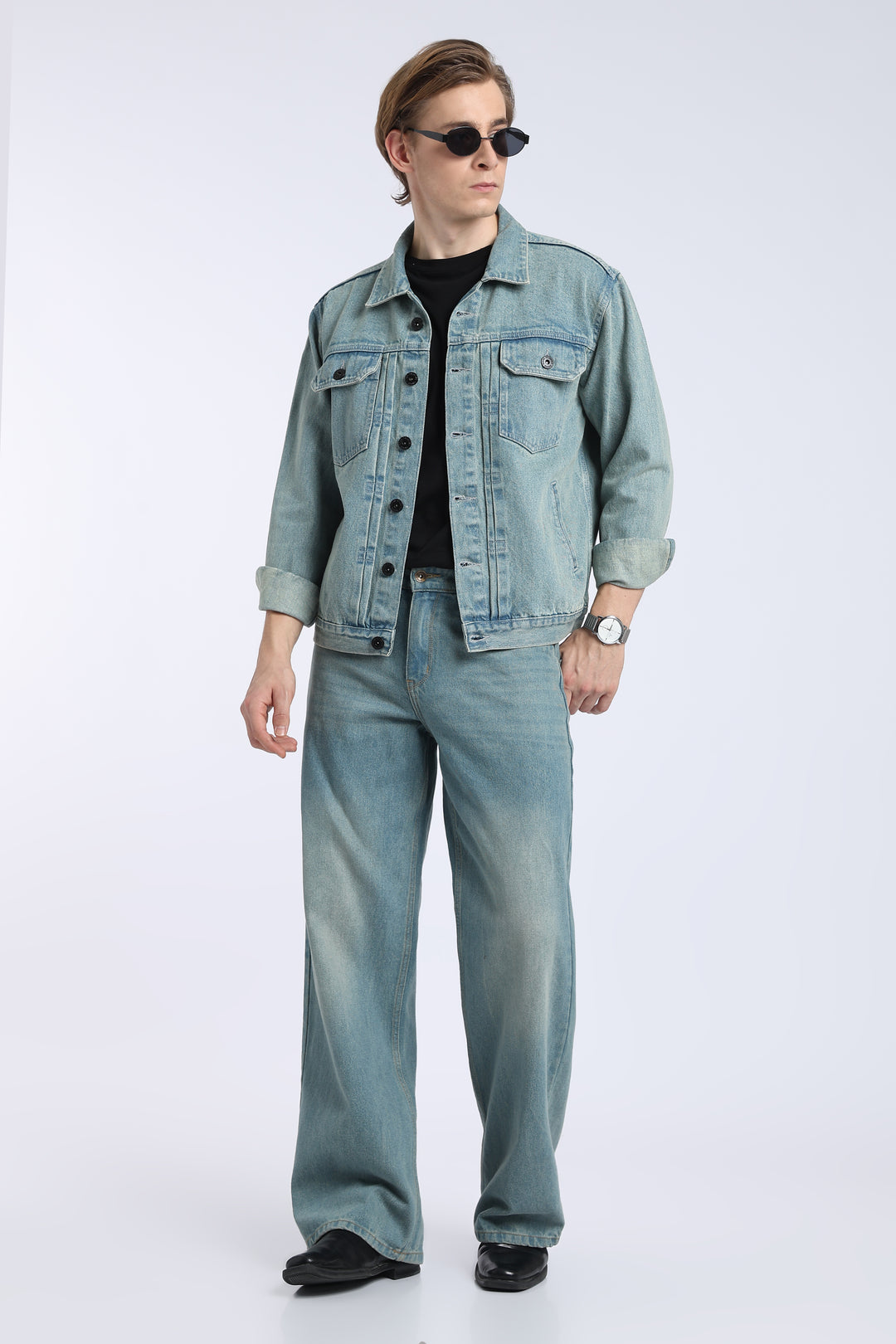 Men’s Vintage Washed Blue Denim Trucker Jacket
