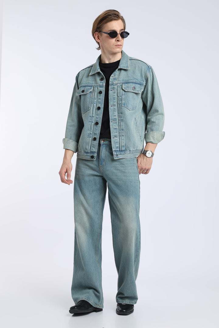 Men’s Vintage Washed Blue Denim Trucker Jacket
