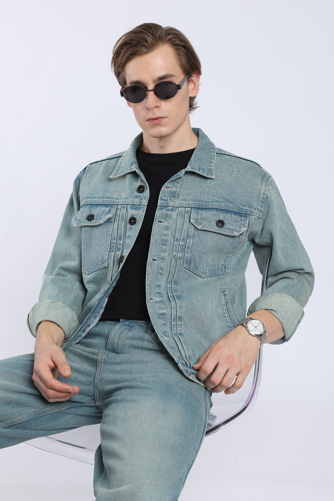 Men’s Vintage Washed Blue Denim Trucker Jacket