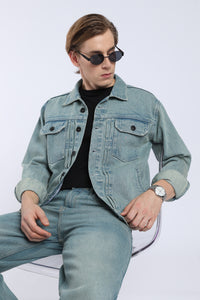 Men’s Vintage Washed Blue Denim Trucker Jacket