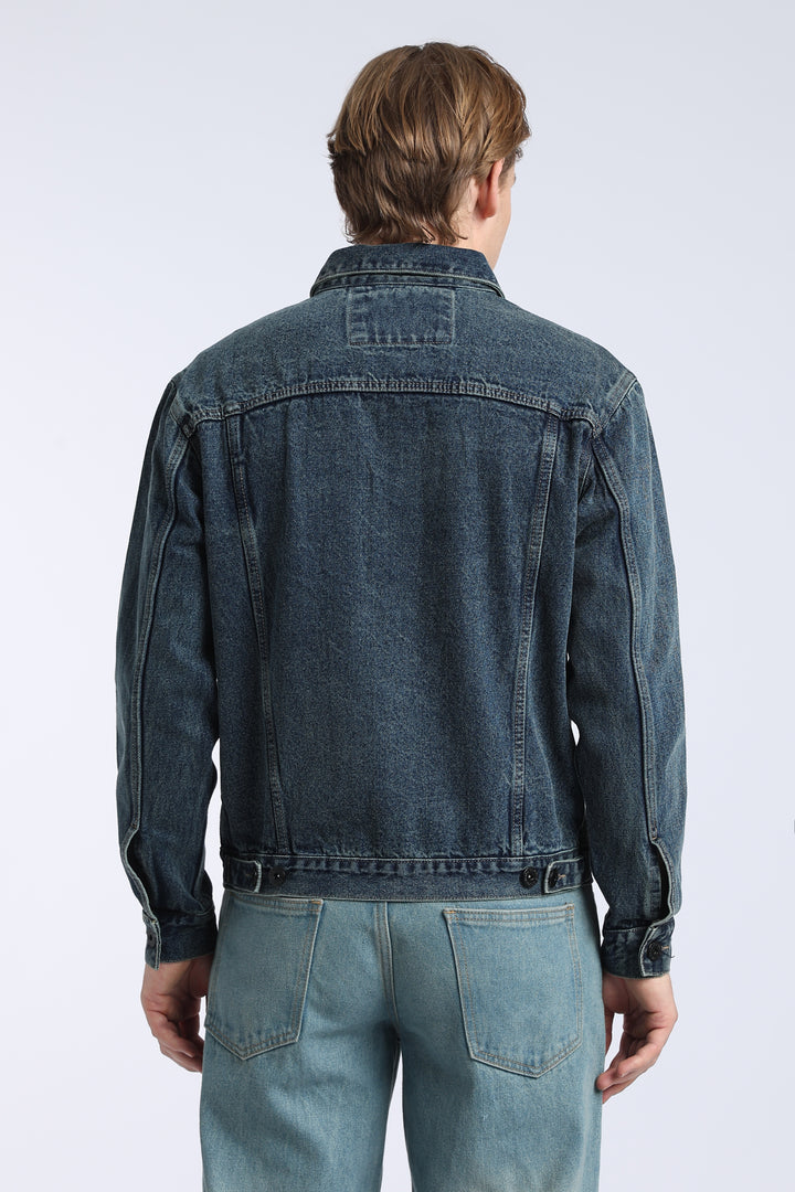 Men’s Dark Washed Blue Denim Trucker Jacket