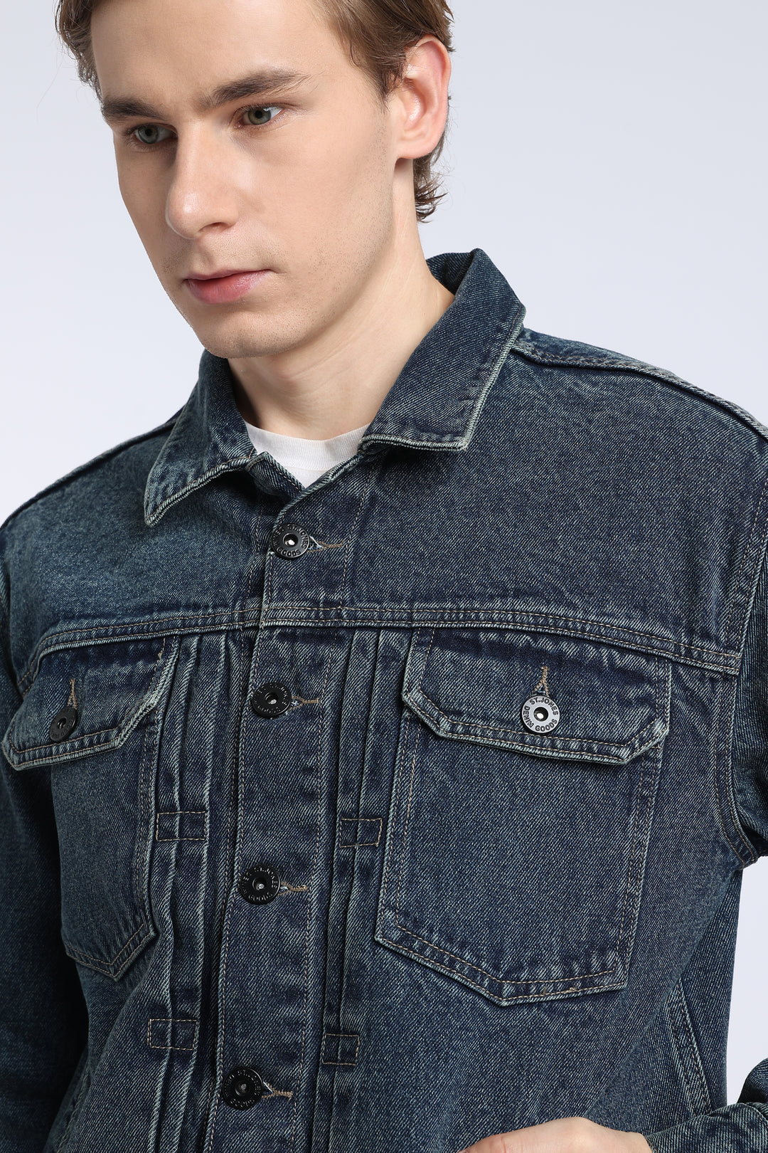 Men’s Dark Washed Blue Denim Trucker Jacket