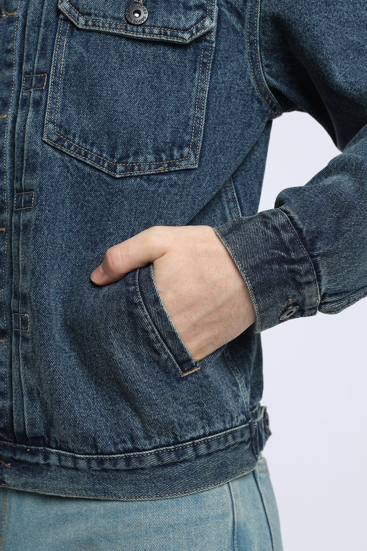 Men’s Dark Washed Blue Denim Trucker Jacket