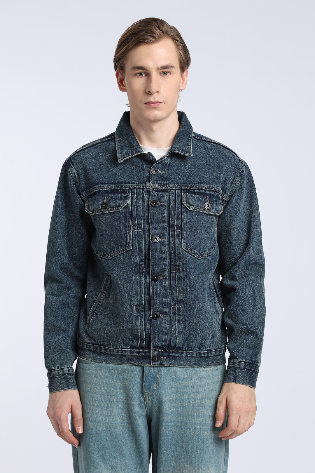 Men’s Dark Washed Blue Denim Trucker Jacket