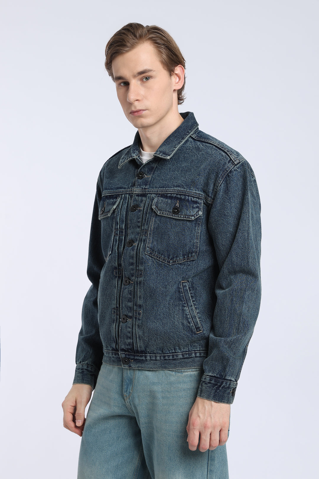 Men’s Dark Washed Blue Denim Trucker Jacket