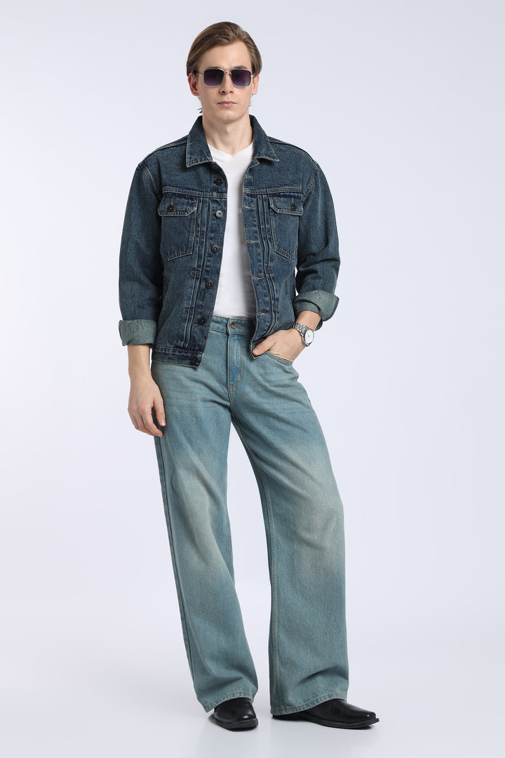 Men’s Dark Washed Blue Denim Trucker Jacket
