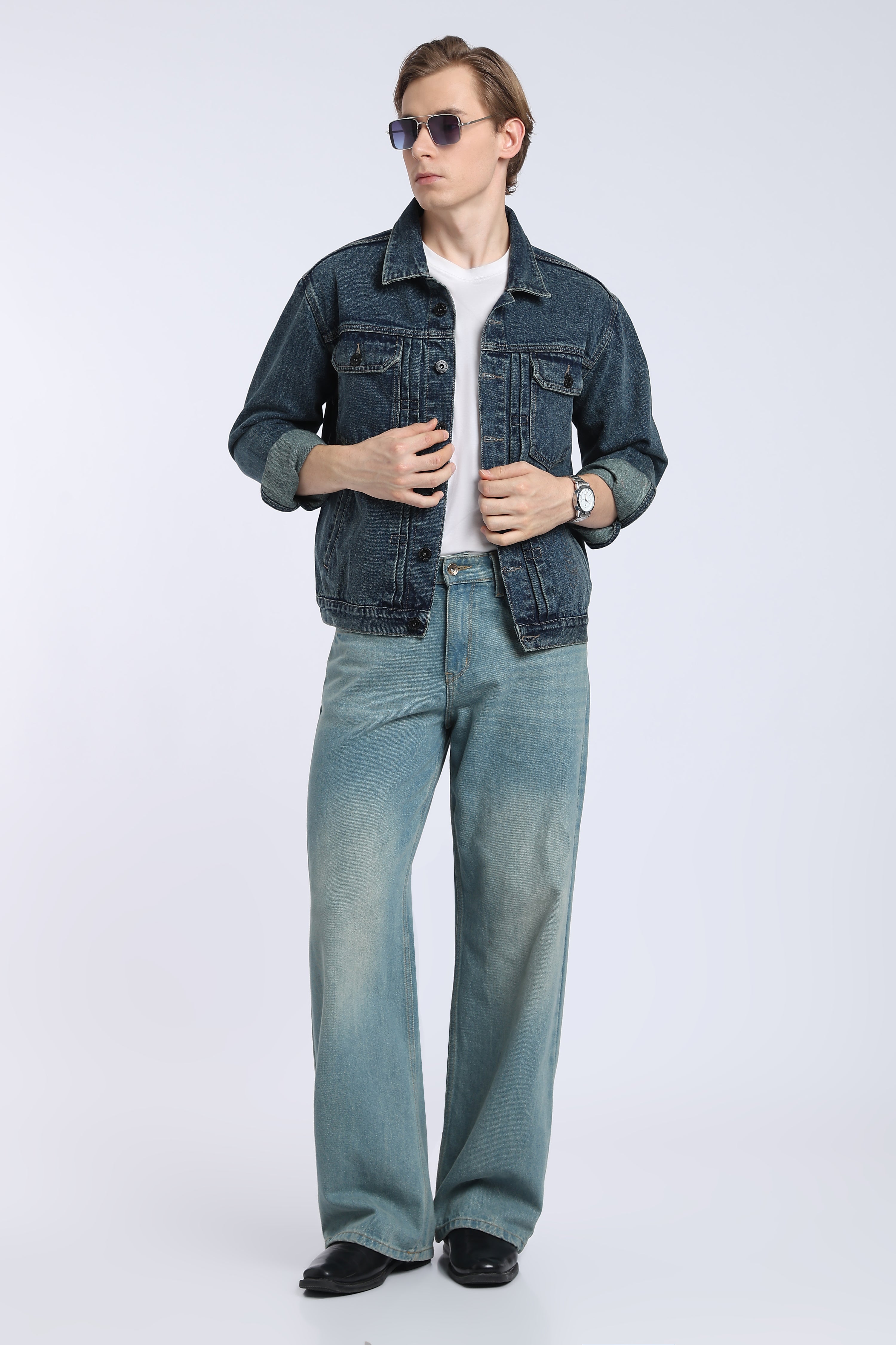 Men’s Dark Washed Blue Denim Trucker Jacket