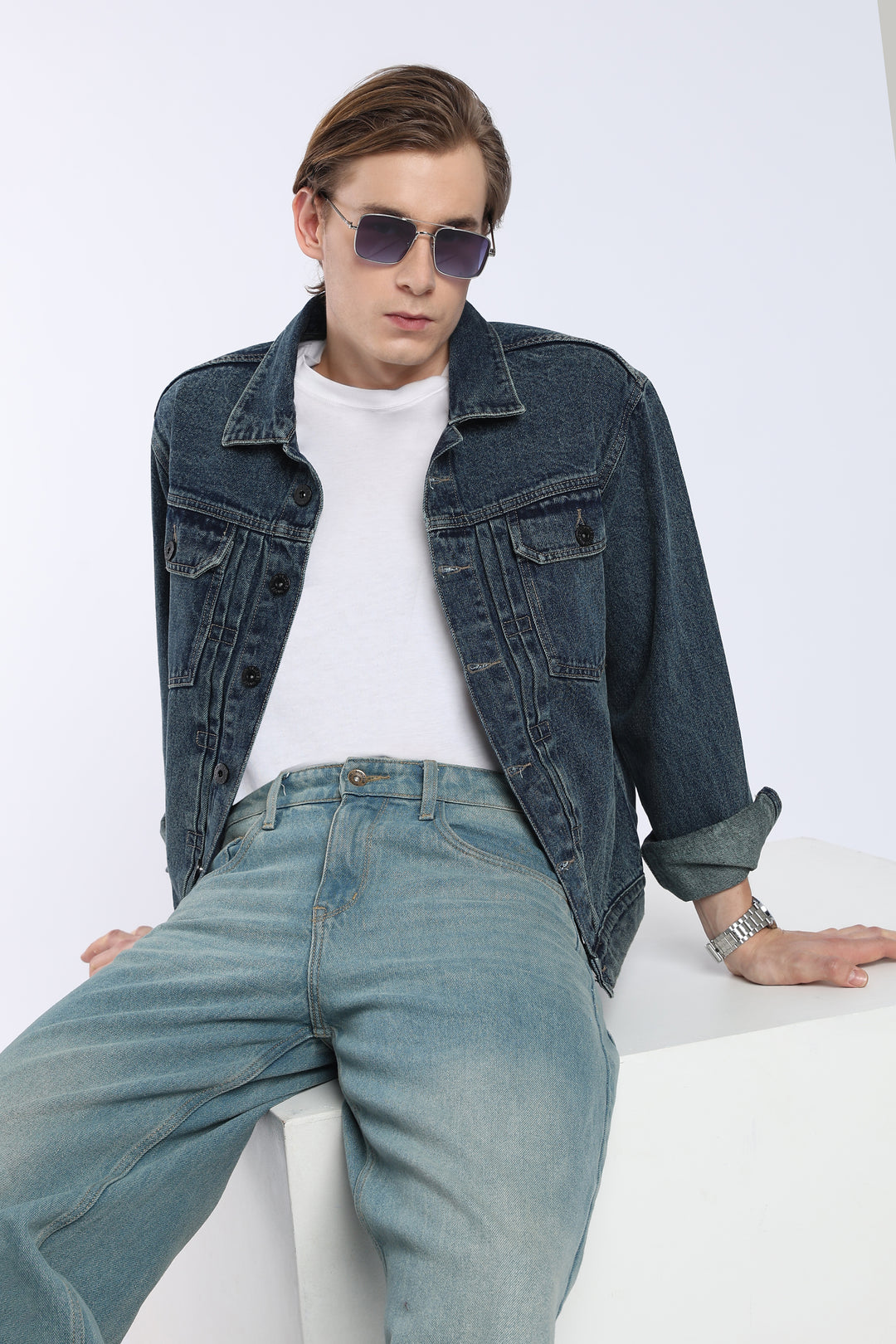 Men’s Dark Washed Blue Denim Trucker Jacket