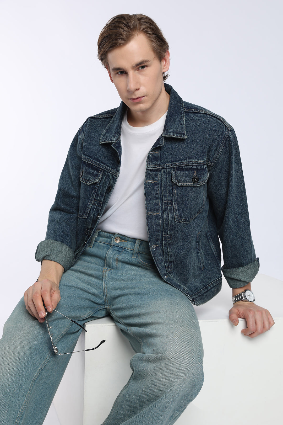 Men’s Dark Washed Blue Denim Trucker Jacket