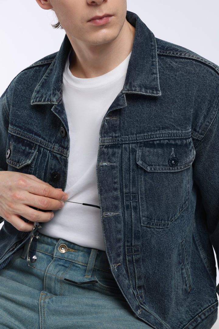 Men’s Dark Washed Blue Denim Trucker Jacket