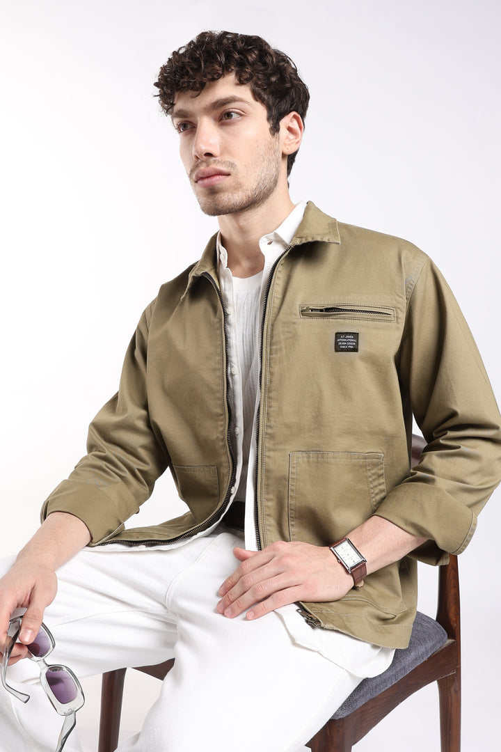 Men’s Olive Utility Zip Jacket