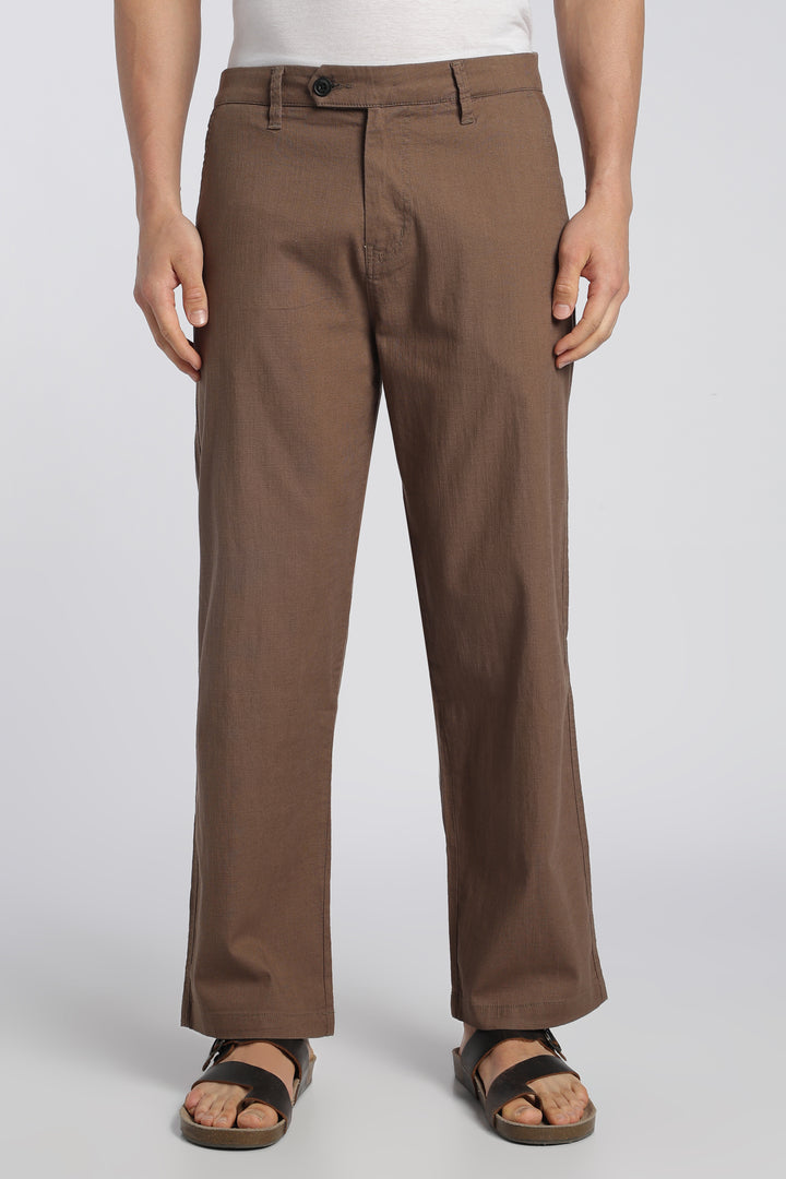 Men’s Brown Relaxed Linen Casual Pants