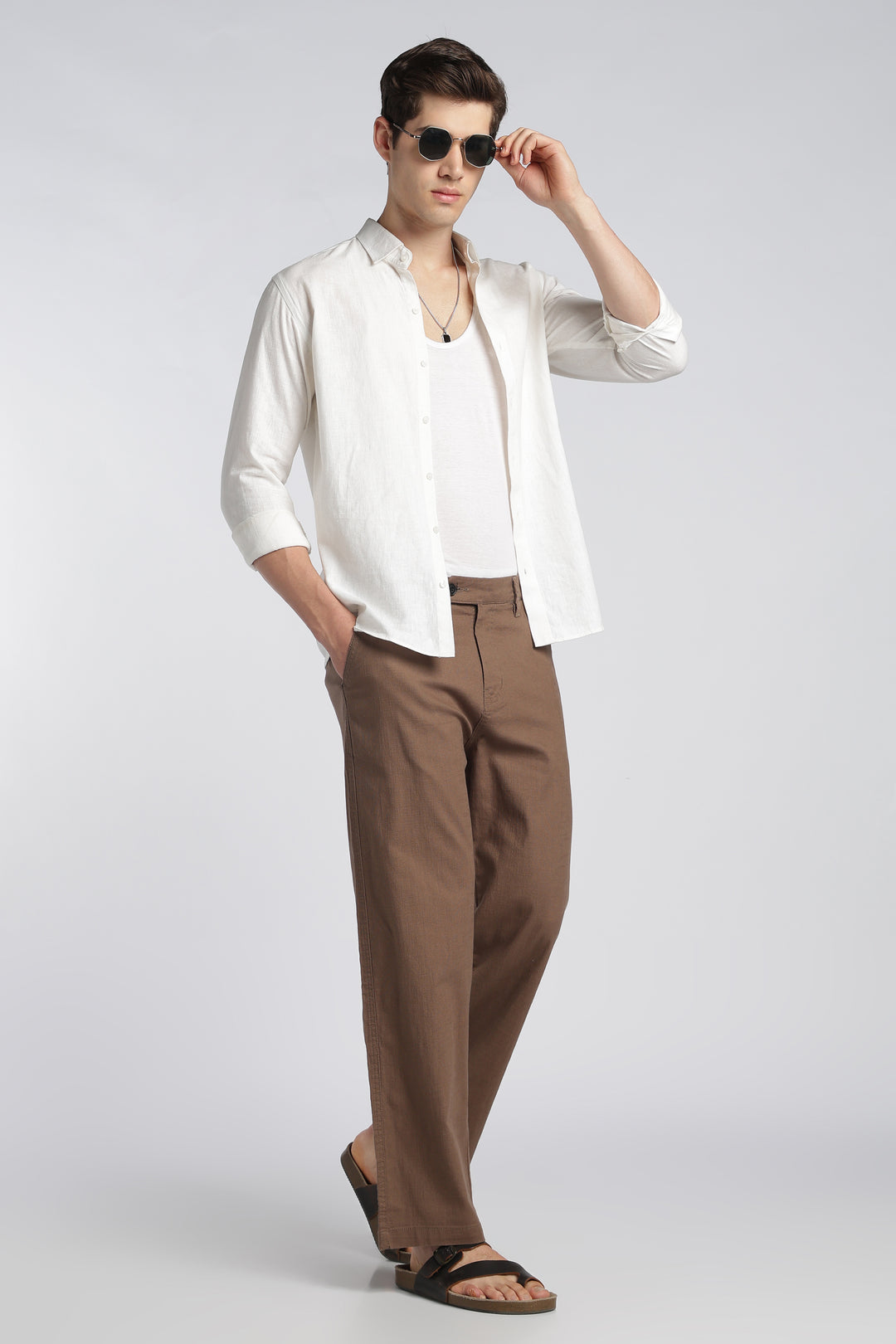 Men’s Brown Relaxed Linen Casual Pants
