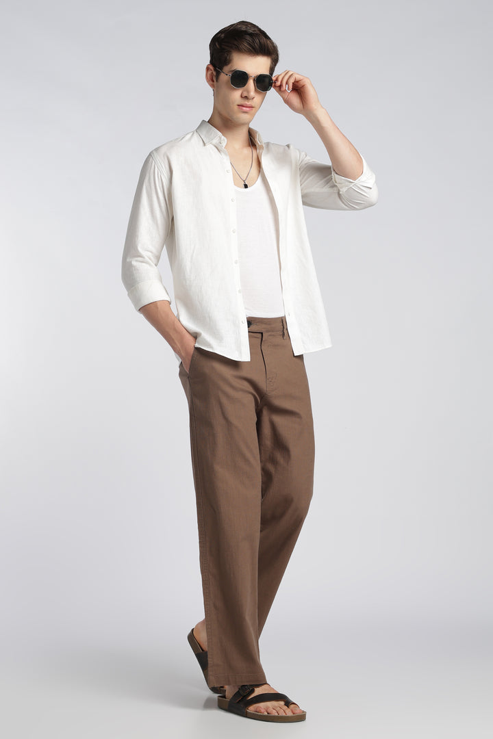 Men’s Brown Relaxed Linen Casual Pants