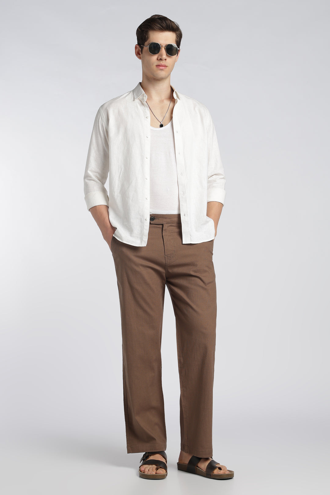 Men’s Brown Relaxed Linen Casual Pants