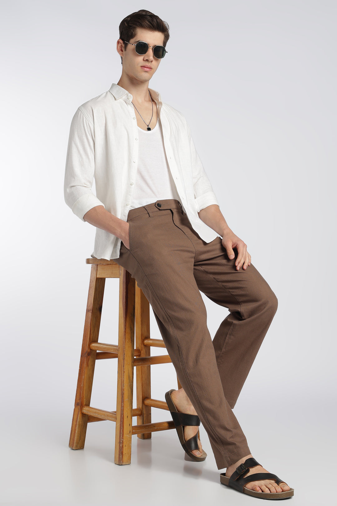 Men’s Brown Relaxed Linen Casual Pants