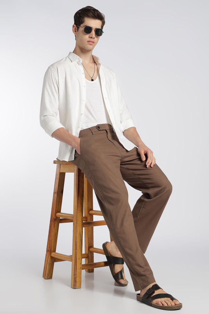 Men’s Brown Relaxed Linen Casual Pants