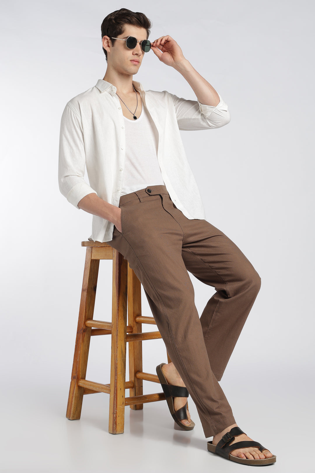 Men’s Brown Relaxed Linen Casual Pants